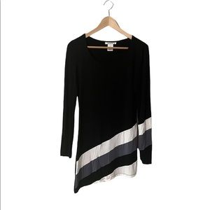 K. Jordan Black & White Asymmetrical Tunic Style Long Sleeve Shirt Size Small